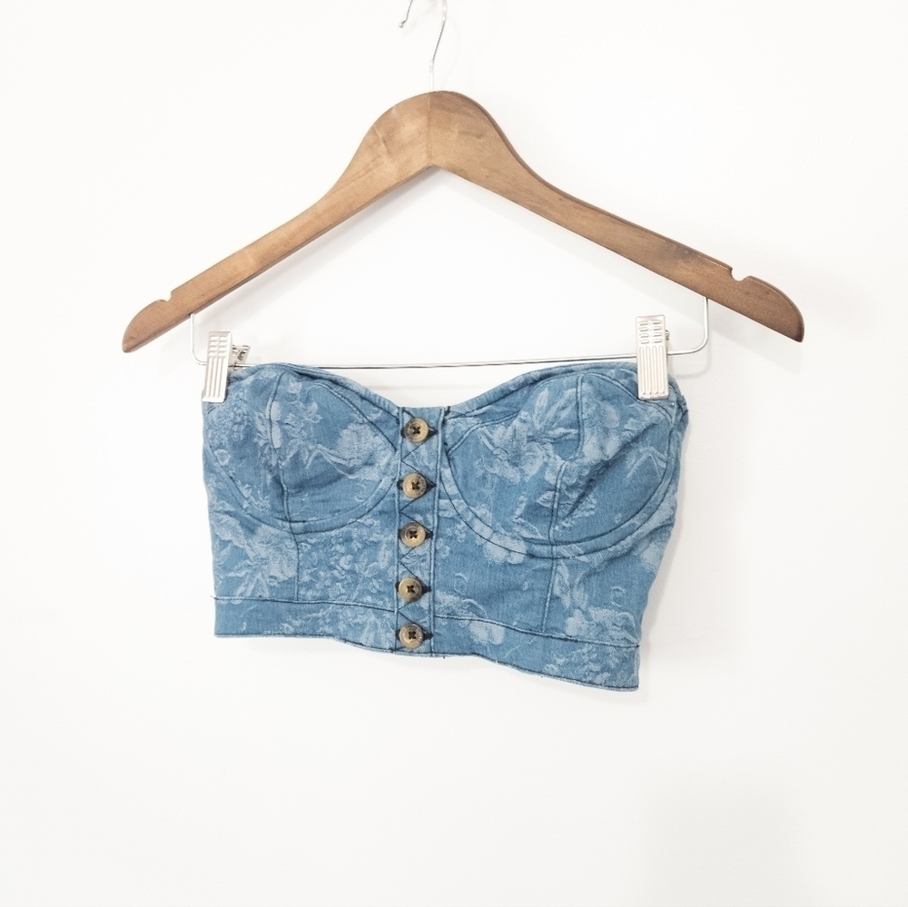 Guess printed Denim bustier Corset Festival top size xs